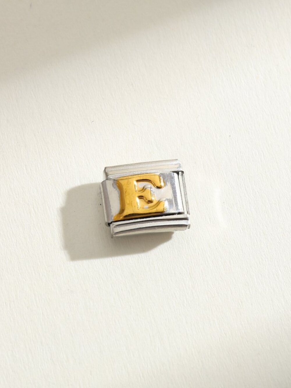Letter E Raised Gold and Silver Initial 9mm Stainless Steel Italian Charm